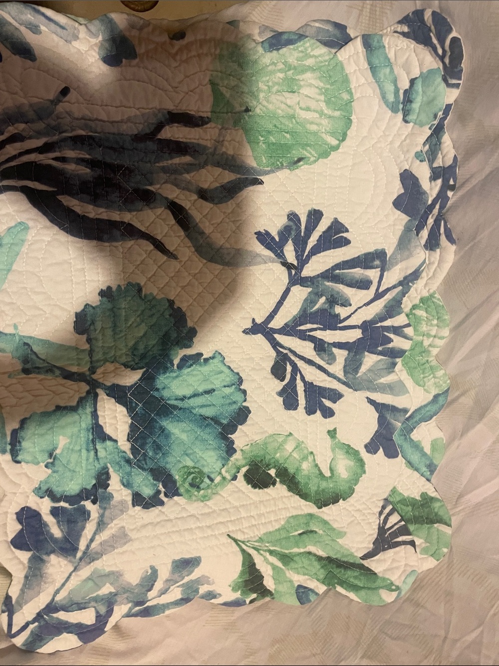 Teal and White quilted placemat . Set/ 2